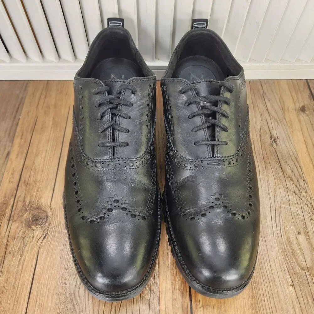 Cole Haan Zerogrand Wingtip Oxfords Mens 9 Black Leather Laser Cut Brogue C23738